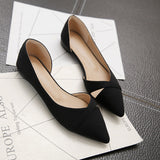 Niulatu Women Flat Shoes Pink Black Solid Color Suede Pointed Toe Office Ladies Flat Heels Zapatos Para Mujer DJSE