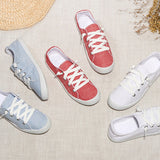 Niulatu Canvas Vulcanize Sneakers Casual Flat Heel Soft Fabric Slip on Lazy Handmade Sewing Lightweight Leisure Street Shoes Girl DJSE