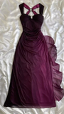 Niulatu Grape Purple Chiffon Backless Evening Dress Long Party Prom Gown HZ1007