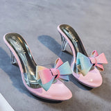Niulatu Women Slippers High Heeled 6.5CM Butterfly-knot Women Casual Shoes Mules PVC Transparent Shoes Clear Open Toe Female Slipper DJSE
