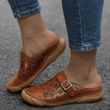 Niulatu Women Sandals Buckle Retro Style Women Flat Sandals Rubber Shoes 2025Comfortable Hollow out flowers Leather Slides Outdoor Shoes DJSE