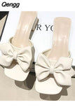 Niulatu Slippers Women Summer Shoes Slides Low Fashion Heeled Mules Pantofle Luxury High 2025 Basic Retro Fabric Rubber Sewin DJSE