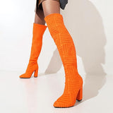 Niulatu Women's Pointed Solid Thigh High Heel Boots Fashion Thick High Heel Knee Boots Women's Party Sexy Shoes Women NEW DJSE