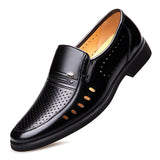 Niulatu Men Summer Leather Shoes Pointed Toe Quality Black Microfiber Leather Soft Man Breathble Hole Shoes For Man Summer DJSE