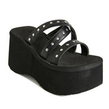 Niulatu New 2025 High Heels Black Gothic Comfy Walking Wedges Summer Thick Platform Sandals Shoes Woman Slipper Big Size 43 DJSE