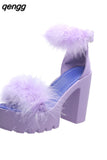 Niulatu Sandals High Heels with Fur Female Platform Pumps Women Ankle Strap Women's Wedge Shoes 2025 Summer DJSE