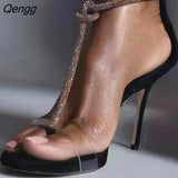 Niulatu Crystal T-bar Strap Women Sandals Peep Toe Cut-out White Wedding Shoes Bride Rhinestone Gladiator Sandals DJSE