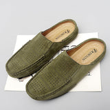 Niulatu Casual Designer Slippers Men Half Shoes Brand Suede Leather Mens Casual Shoes Loafers Breathable Summer Mules Man Slides DJSE