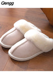 Niulatu Warm Fur Indoor Home Slippers Women Faux Suede Closed Toe Couple Slippers Woman Comfort Soft Sole House Shoes Slides DJSE