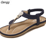 Niulatu Bohemia Wedge Women Sandals Rhinestone Woman Flip Flops Vintage Women Shoes Beach DJSE