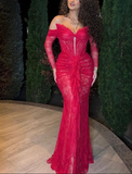 Niulatu Lace Pleated Red Evening Dress Elegant Prom Dress HZ1007