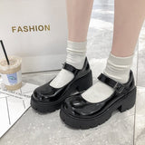 Niulatu Heels Shoes Women Pumps Platform Shoes Fashion Mary Jane Shoes Lolita shoes Black Leather Woman Round Toe Student Mujer DJSE
