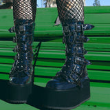 Niulatu Goth Love Heart Buckle Punk Wedges Platforms Women Boots Zipper Black Cosplay Cool Street Autumn Ladies Shoes DJSE