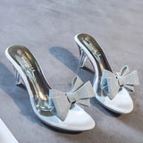 Niulatu Women Slippers High Heeled 6.5CM Butterfly-knot Women Casual Shoes Mules PVC Transparent Shoes Clear Open Toe Female Slipper DJSE