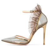 Niulatu and Summer New Women's Large Size Simple Solid Color Gray Transparent Stiletto High Heel Party Banquet Shoes DJSE