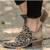 Niulatu Women Footwear Autumn Leopard Canvas Shallow Ankle Boots 2025 Casual Ladies Zip Mid Heels Pointed Toe Female Woman Flats Shoes DJSE