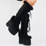 Niulatu Big Size 43 Round Toe Punk Cool Goth Chunky Lace Up Women's Boots Platform High Heeled Platform Autumn Shoes DJSE