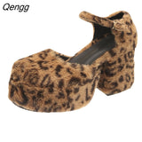 Niulatu Women's Pumps Autumn New Fashionable Female Shoes Sweet Leopard High Heels Leopard Paltform Shoes Gothic Women Plush Rome DJSE