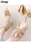 Niulatu Women Fashion High Quality Beige Wedding Shoes 2025 Bling Crystal High Heels Shoes Female Elegant Pearl Thick Heels Pumps DJSE