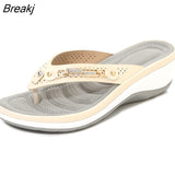 Niulatu Summer Women's Slippers Summer Metal Button Shoes Wedge Outdoor Sports Beach Sandals Women Outside Platform Flip Flops DJSE