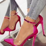 Niulatu Women's High-heeled Shoes New Toe Monochrome Belt Buckle Fashion Single Shoes Pink Black Apricot Size 34 And 43 DJSE