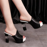 Niulatu Sole Slippers Women Sexy High Heel Mules Clogs Black Peep Toe Platform Mules Emal Slip on Sandals Shoes DJSE