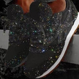 Niulatu Women Flat Bling Sneakers Glitter Platform Casual Shoes Woman Comfortable Ladies Silver Vulcanize Shoes Plus Size DJSE