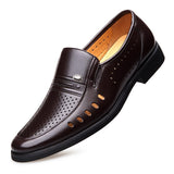 Niulatu Men Summer Leather Shoes Pointed Toe Quality Black Microfiber Leather Soft Man Breathble Hole Shoes For Man Summer DJSE