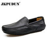 Niulatu Men Casual Shoes Luxury Brand Genuine Leather Mens Loafers Moccasins Soft Breathable Slip on Boat Shoes Plus Size DJSE