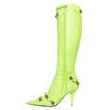 Niulatu Luxury Pointed Toe Stiletto Women's Shoes Retro Metal Buckle Zipper Knee High Boots Slim Tassel Boots Women Size 43 DJSE