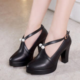 Niulatu 34-43 Women's Shoes with Heels 2025 Genuine Leather Shoes Women Platform Pumps Pearl High Heels for Office Model DJSE