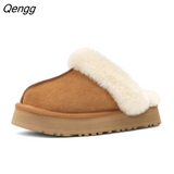 Niulatu Plush Cotton Slippers Women Flats Shoes 2025 New Fashion Platform Casual Home Suede Fur Warm Slingback Flip Flops DJSE