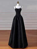Sexy Simple A-Line Dark Blue Satin Long Prom Dress, Dark Blue Long Formal Dress HZ1214