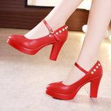 Niulatu Pearl Platform Pumps Women Shoes Leather Block Heels 2025 Autumn High Heel Shoes Ladies Red White Silver Wedding Shoe DJSE