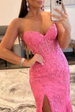 Pretty Mermaid Strapless Corset Lace Prom Dress with Slit HZ1214