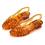 Niulatu Summer Women Sandals Jelly Shoes Open Toe Roman Sandals Non-slip Beach Shoes Crystal Shiny Thick Heel Plastic Retro DJSE