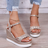 Niulatu Women Summer Wedge Heel Sandals Platform Sandals Strap Open Toe Chunky Bottom Casual Shoes 2025 gold silver pink sandals 10cm DJSE