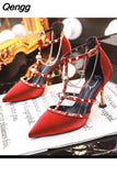Niulatu Women's Shoes, Outer Wear Fashionable Sparkling Rhinestone Satin Wine Glass Heel Shoes, Baotou Slippers DJSE