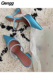 Niulatu Women's Shoes, Outer Wear Fashionable Sparkling Rhinestone Satin Wine Glass Heel Shoes, Baotou Slippers DJSE