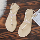 Niulatu Women sandals 2025 new summer shoes flat pearl sandals comfortable string bead beach slippers casual sandals pink white black DJSE