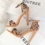 Niulatu Shoes Color Rivets Women Sandals Roman Style Heeled Sandals Hollow Out High Heels Stiletto Sexy Party Shoes Sandals DJSE