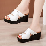 Niulatu 33-43 Casual Outside Medium Heels Platform Wedges Slippers Women Shoes Summer 2025 Beach Office Soft Leather Slides DJSE
