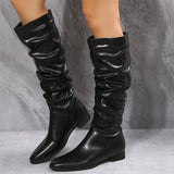 Niulatu Women 2025 Spring Knee High Boots Red Black White Tall Boots Woman Pleated Low Heel Casual Leather Female Long Shoes DJSE