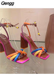 Niulatu Luxury Twist Woven Sandals Color Blocking Designer Brand Women's Shoes Thick with High Heel Sandals Female Casual DJSE