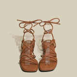 Niulatu Thick Soled French High Heel Brown Strapped Soft Sole Roman Sandals Women 23 Summer Versatile New Casual Shoes DJSE