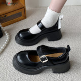 Niulatu Platform Heels Mary Jane Shoes Simple Lolita Shoes Black Platform Shoes Student College Sweet Medium Heel Women's white DJSE