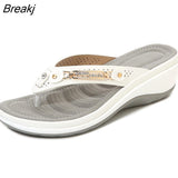 Niulatu Summer Women's Slippers Summer Metal Button Shoes Wedge Outdoor Sports Beach Sandals Women Outside Platform Flip Flops DJSE