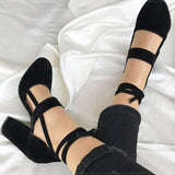 Niulatu Women's Pumps Plus Size 35-43 Women Gladiator Summer High Heels for Party Wedding Shoes Thick Heels Fashion Lace-up Female Black DJSE