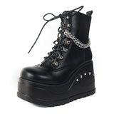 Niulatu 2025 Band Goth Platform Wedges Punk Chunky Mid Calf Boots Women Thick Heel Autumn Trendy Cosplay Casual Shoes Women DJSE