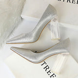 Niulatu Shoes Clear Crystal Woman Pumps Silk High Heels Shoes Sexy Wedding Shoes Women Heels Party Shoes Female Plus Size 41 42 DJSE